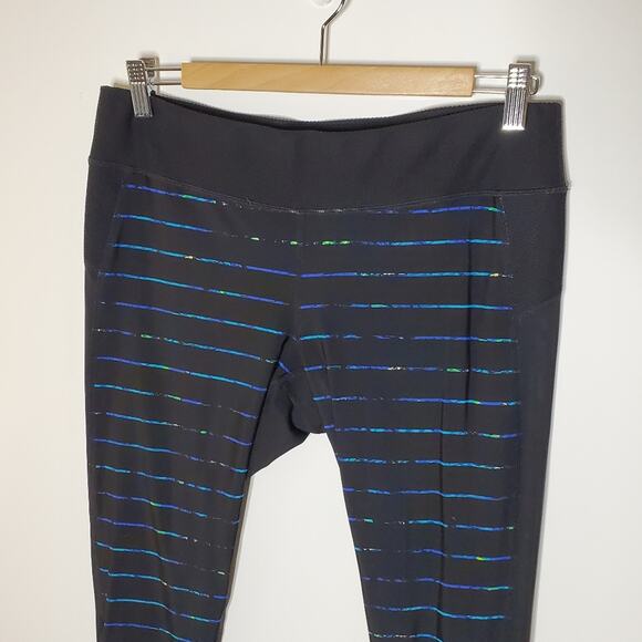 Athleta Mahina Mesh Swim Tight Black stripes Size Medium - Picture 1 of 9